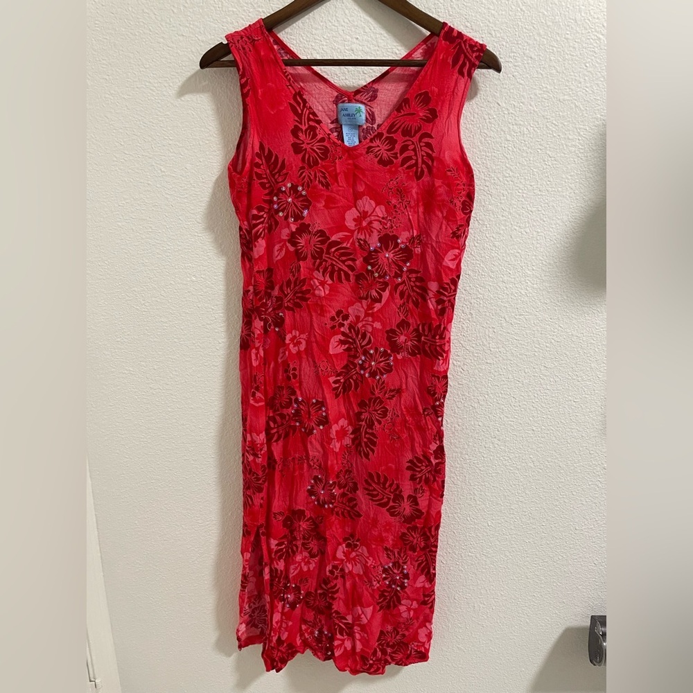 Jane Ashley Red Sheath Midi Dress V-Neck Sleeveless